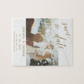 Simple Gold Script Calligraphy Foto Save the Date Puzzle (Horizontal)