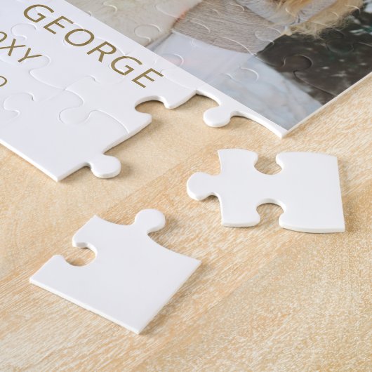 Simple Gold Script Calligraphy Foto Save the Date Puzzle (Seite)