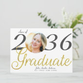 Simple Gold Script Fashion One Foto Abschluss Ankündigung (Stehend Vorderseite)