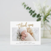 Simple Gold Script Foto Baby Vielen Dank Postkarte (Stehend Vorderseite)