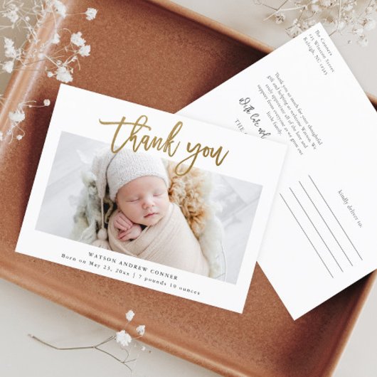 Simple Gold Script Foto Baby Vielen Dank Postkarte