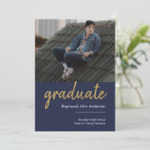 Simple Gold Script High School Foto Abschluss Ankündigung (Stehend Vorderseite)