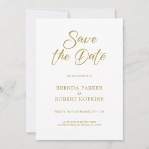 Simple Gold Script On White Wedding Save The Date Einladung