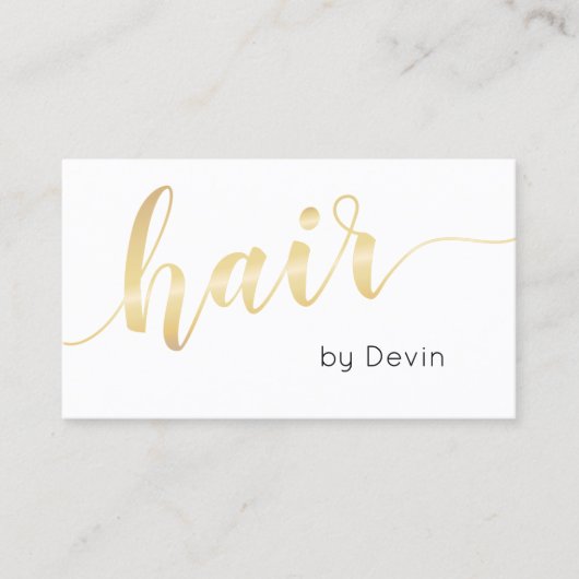 Simple Gold Script Typografy Hair Stylist Salon Visitenkarte (Vorderseite)
