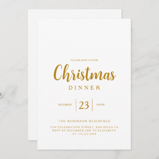 Simple Gold Script Weihnachts-Abendessen Einladung (Vorne/Hinten)