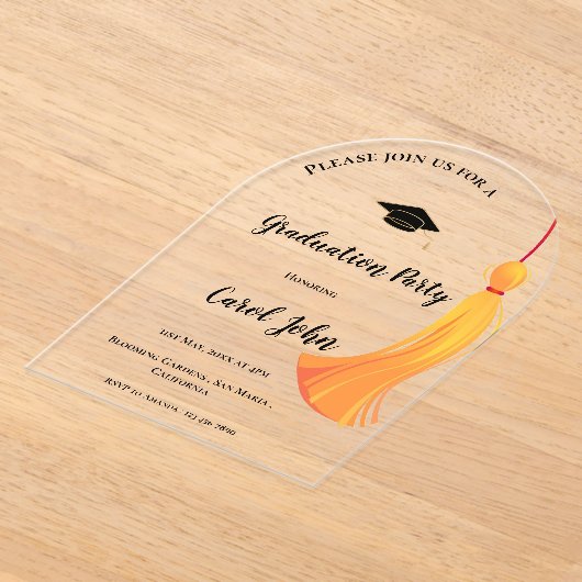 Simple Gold Tassel Class of 2025 Graduation Party Acryleinladungen (Ablage )