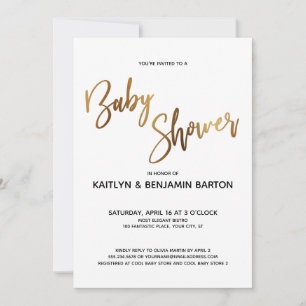 Simple Gold Typografy Baby Shower Einladung