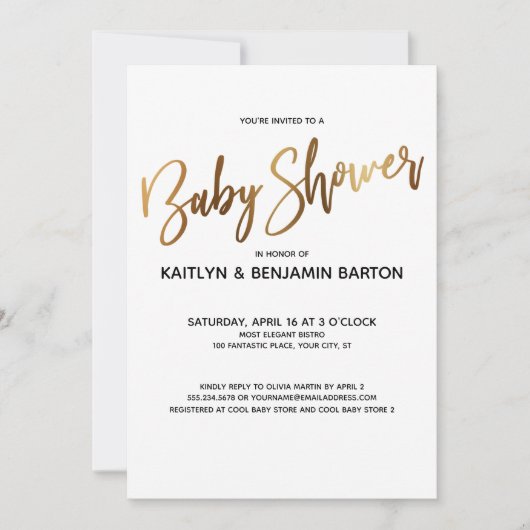 Simple Gold Typografy Baby Shower Einladung (Vorderseite)