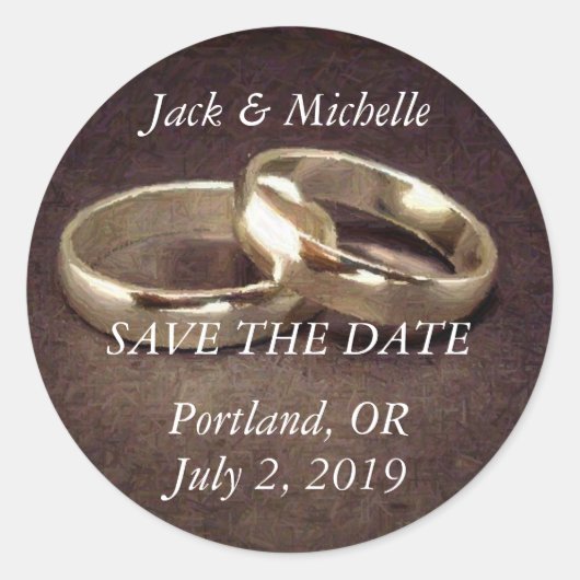 Simple Gold Wedding Bands - Save the Date Stickers (Vorderseite)