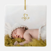 Simple Gold Welcome Baby Birth Foto Keramikornament (Rückseite)