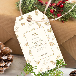 Simple Gold Winter Blätter Mistletoe Geschenkanhänger