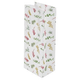 Simple Gold Winter Greenery Wasserfarbe Weihnachte Geschenktüte Für Weinflaschen