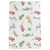 Simple Gold Winter Greenery Wasserfarbe Weihnachte Mittlere Geschenktüte (Rückseite)