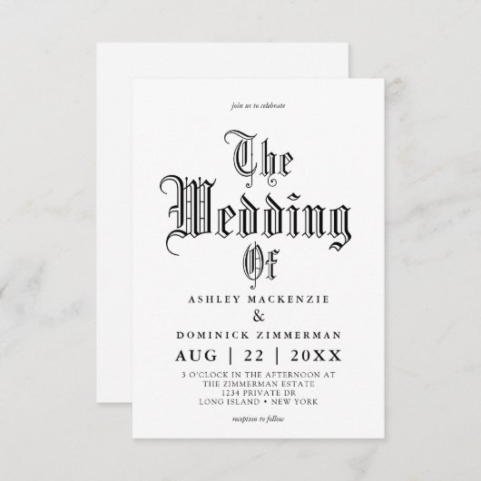Simple Gothic Vampire Calligrafy Wedding Einladung (Vorne/Hinten)