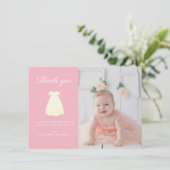 Simple Gown Taufe Foto Danke Karte (Stehend Vorderseite)