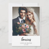 Simple Gracias Spanish Wedding Foto Vielen Dank Karte (Vorderseite)