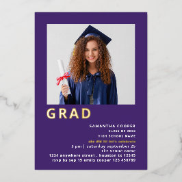 Simple Grad 2022 Foto Abschluss Lila Gold Real Folieneinladung