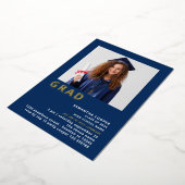 Simple Grad 2025 Foto Abschluss Navy Gold Real Folieneinladung (Gedreht)