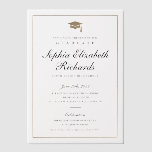 Simple Grad Cap Elegant Gold Abschluss Pergament Einladungen (Vorderseite)