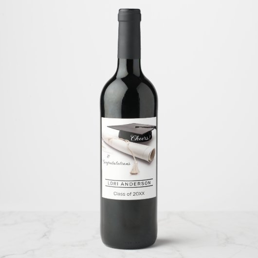 Simple Grad Cap Eleganter Abschluss Weinetikett (Vorderseite)
