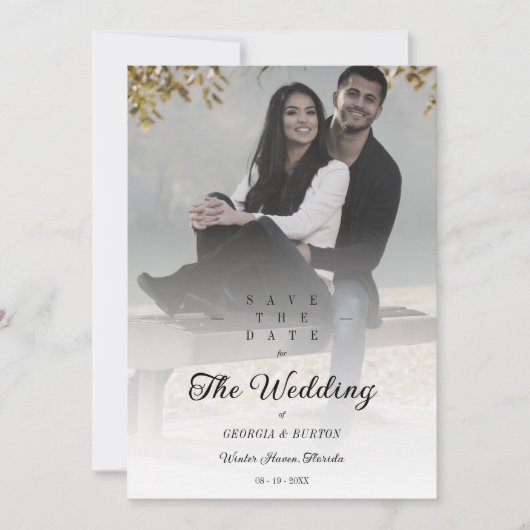 Simple Gradient Cool Trendy Calligraphy Foto Save The Date (Vorderseite)