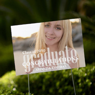 Simple Graduation Photo Minimalist Elegant  Gartenschild