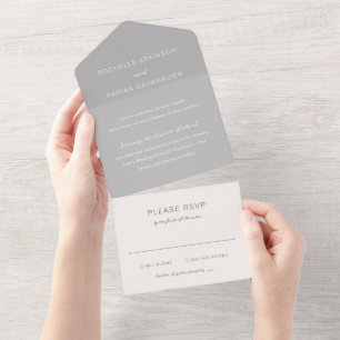 Simple Gray Elegant Wedding All In One Einladung