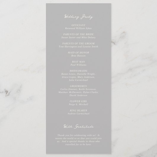 Simple Gray Elegant Wedding Programm (Rückseite)