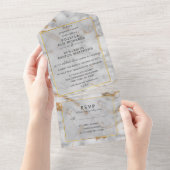 Simple Gray Gold Marble Agate Elegante All In One Einladung (Abreißen)