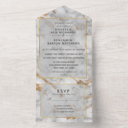 Simple Gray Gold Marble Agate Elegante All In One Einladung (Innen Boden)