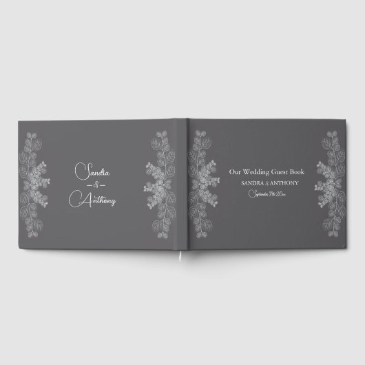 Simple Gray Line Art Eucalyptus Wedding Gästebuch (Voll)