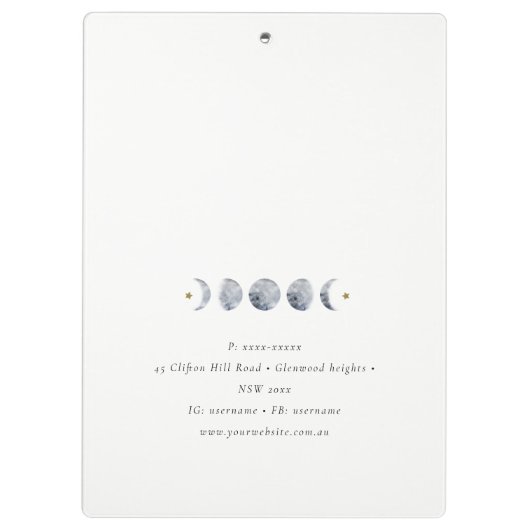 Simple Gray Lunar Celestial Moon Phase Wasserfarbe Klemmbrett (Rückseite)