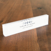 Simple Gray Lunar Celestial Moon Phase Wasserfarbe Namensplakette (Seite)