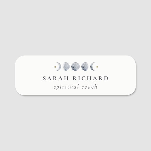 Simple Gray Lunar Celestial Moon Phase Wasserfarbe Namensschild (Vorderseite)