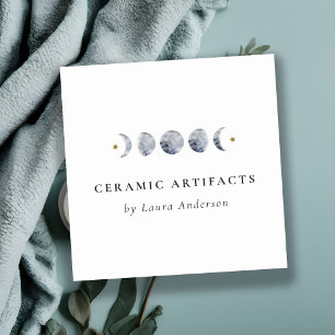 Simple Gray Lunar Celestial Moon Phase Wasserfarbe Quadratische Visitenkarte