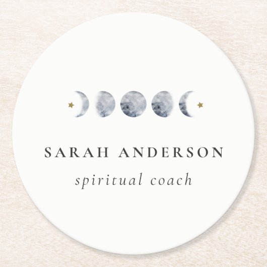 Simple Gray Lunar Celestial Moon Phase Wasserfarbe Runder Pappuntersetzer (Vorderseite)