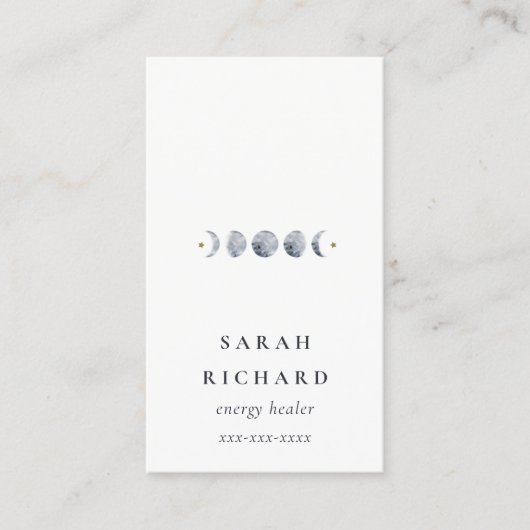 Simple Gray Lunar Celestial Moon Phase Wasserfarbe Visitenkarte (Vorderseite)