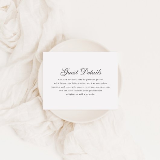 Simple Gray White Calligraphy Quinceanera Details RSVP Karte