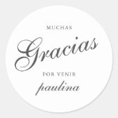 Simple Gray White Quinceañera Gracias Script Name Runder Aufkleber (Vorderseite)