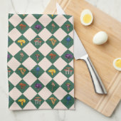 Simple green check with mushrooms geschirrtuch (Viertel Falte)