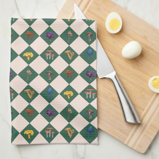 Simple green check with mushrooms geschirrtuch (Viertel Falte)