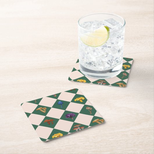 Simple green check with mushrooms rechteckiger pappuntersetzer (Vor Ort)