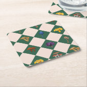 Simple green check with mushrooms rechteckiger pappuntersetzer (angewinkelt)