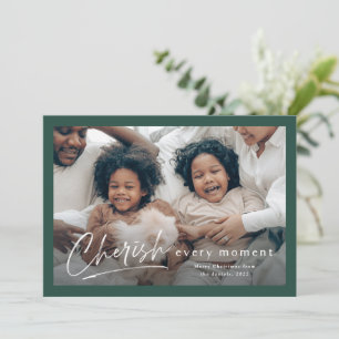 Simple Green Cherish Script 2 Foto Weihnachten Karte