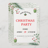 Simple Green Christmas Party Invitation Card Einladung (Vorne/Hinten)