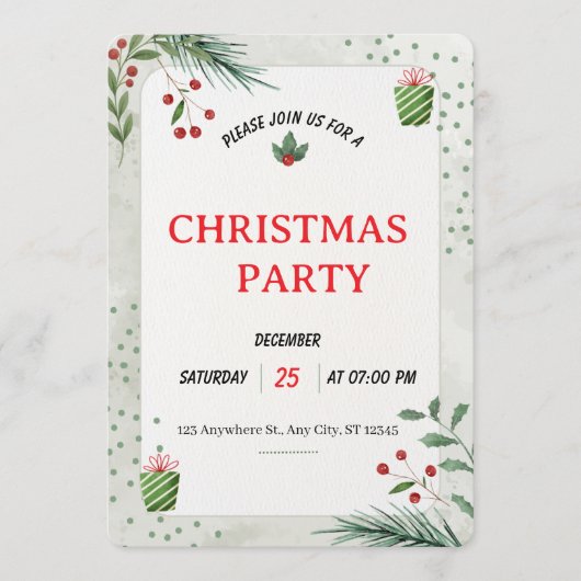 Simple Green Christmas Party Invitation Card Einladung (Vorderseite)