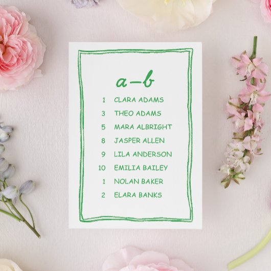 Simple Green Doodle Wedding Seating Chart Card Tischnummer