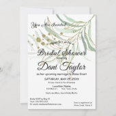 Simple Green Foliage Gold Glitzer Brautparty Einladung (Vorderseite)