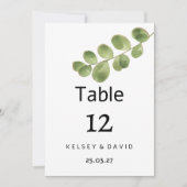 Simple green gold eucalyptus leaves Table Numbers Einladung (Vorderseite)