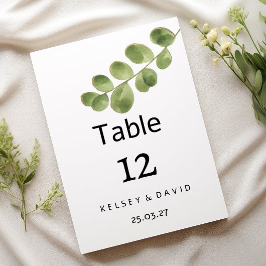 Simple green gold eucalyptus leaves Table Numbers Einladung